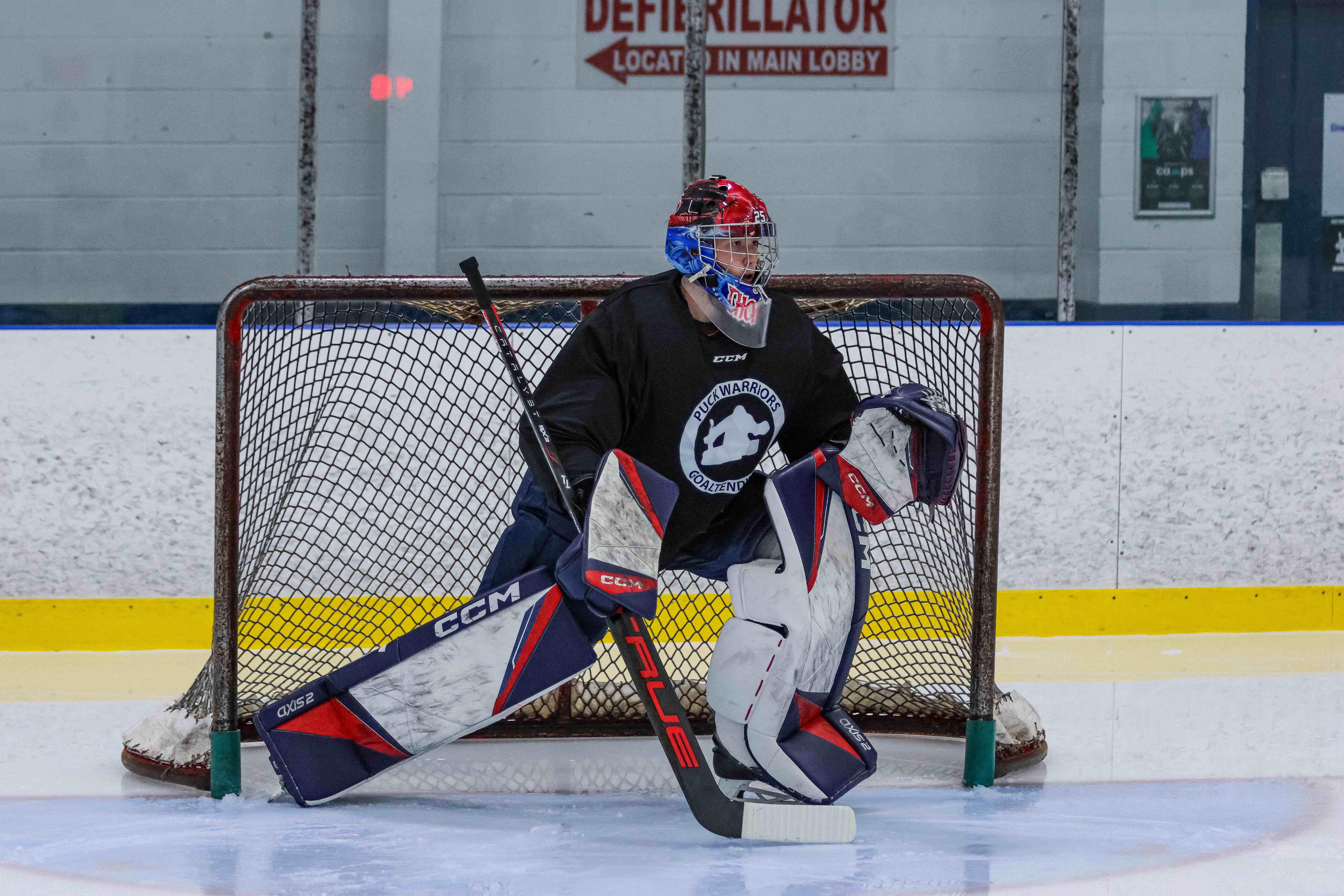 Puck Warriors goaltender set in the crease