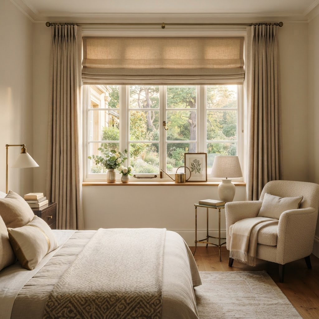 Roman Shades — Soft tailored folds with couture presence.